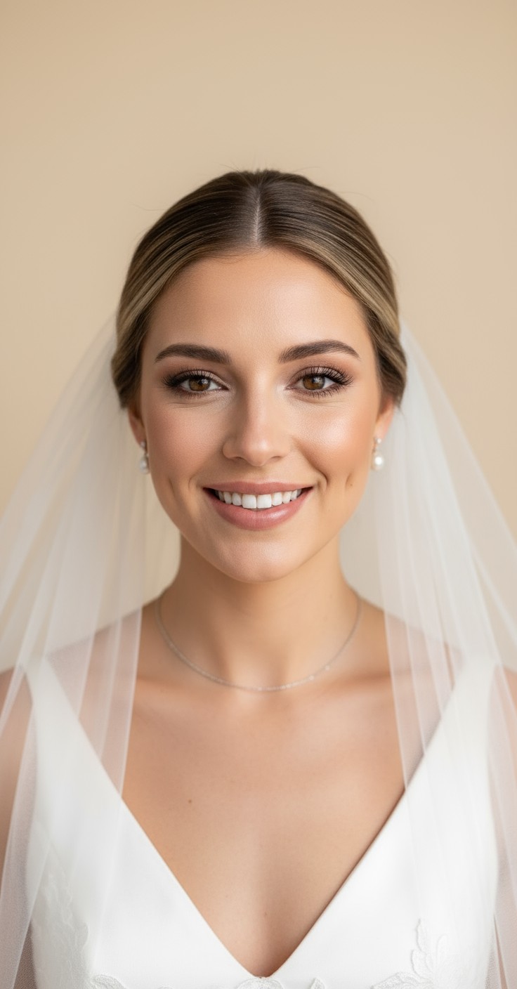 After Low Bridal Updo With Veil